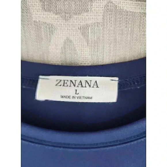 Zenana Round Neck Long Sleeve Stretch Navy Blue Blouse L - Picture 4 of 9